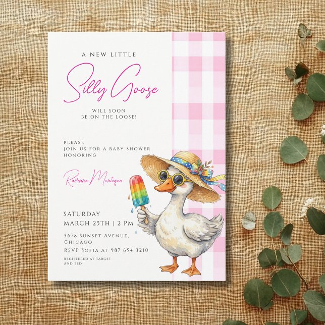 Silly Goose Pink Gingham Hat Ice Baby Shower Invitation (Creator Uploaded)