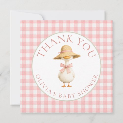 Silly Goose Pink Gingham Thank You Baby Shower  Card