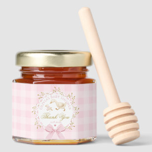 Silly Goose Pink Gingham Whimsical Baby Shower Honey Jar Favors