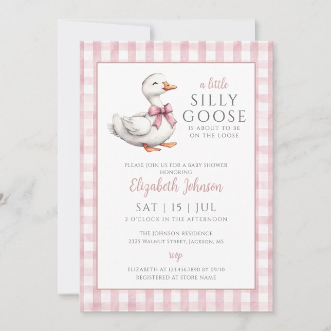 Silly Goose Pink Girl Baby Shower All In One Invitation (Front)