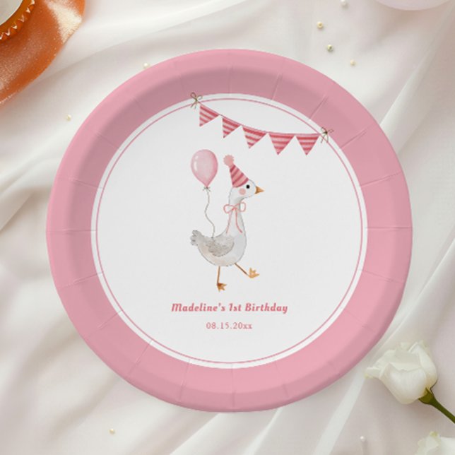 Silly Goose Pink Girl Birthday Paper Plates (Creator Uploaded)
