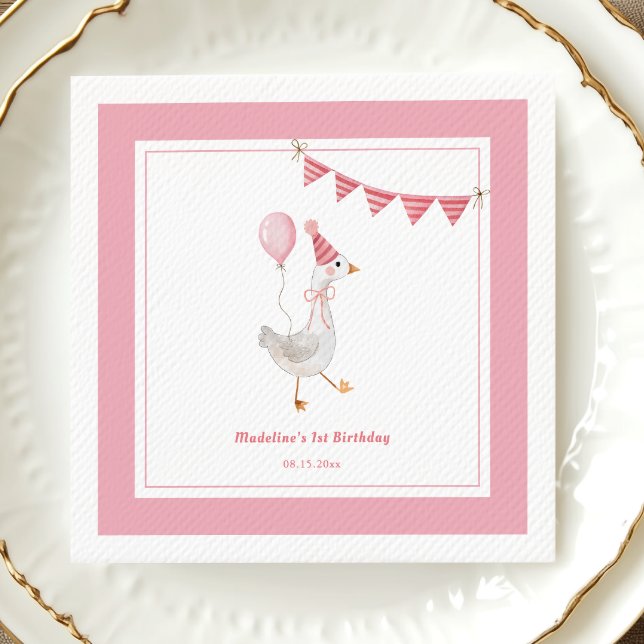 Silly Goose Pink Girl Birthday party Napkins (Creator Uploaded)