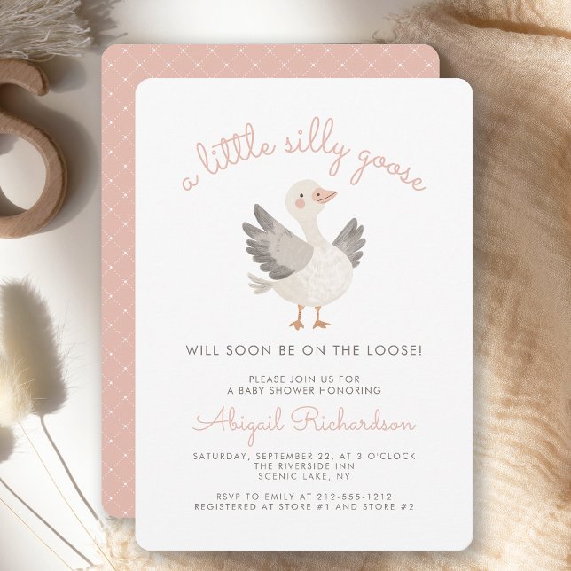 Silly Goose Pink Girls Baby Shower Invitation (Creator Uploaded)