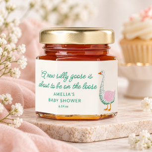 Silly Goose Pink Green Girl Preppy Baby Shower Honey Jar Favors