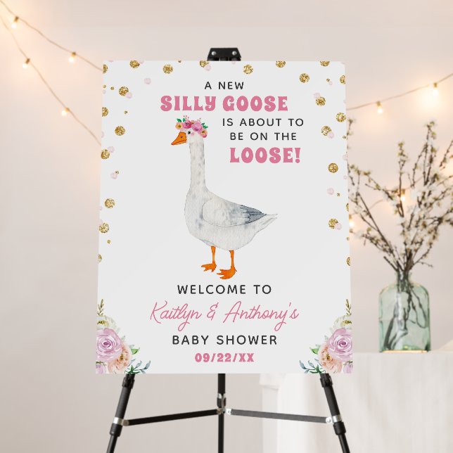 Silly Goose Pink Watercolor Baby Shower Welcome Foam Board (In Situ (Stand))
