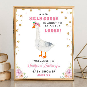 Silly Goose Pink Watercolor Baby Shower Welcome Poster
