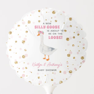 Silly Goose Pink Watercolor Girls Baby Shower Balloon