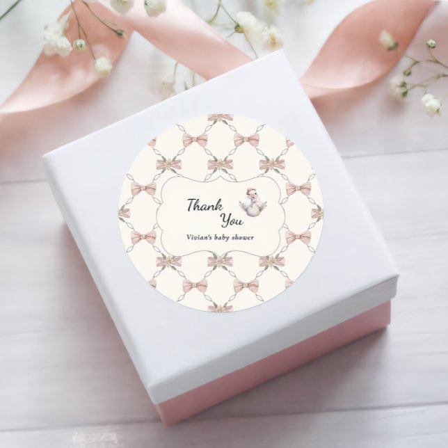 Silly Goose Preppy Bow Baby Shower Classic Round Sticker (Creator Uploaded)