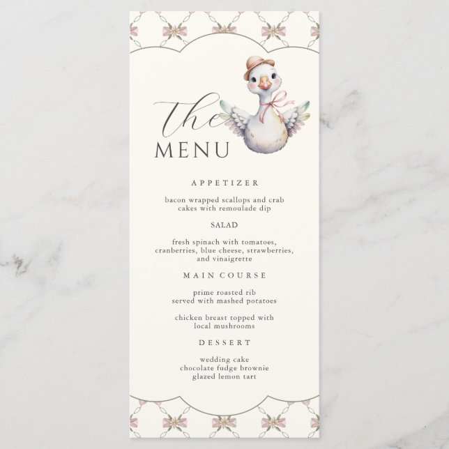  Silly Goose Preppy Bow Baby Shower Menu (Front)