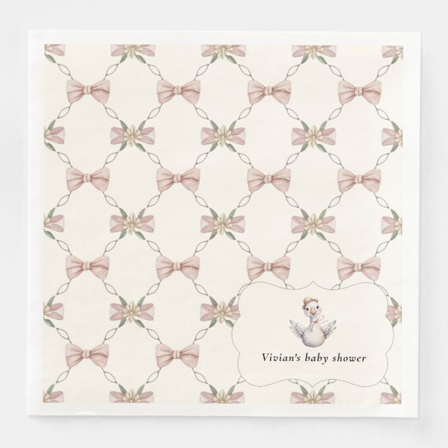 Silly Goose Preppy Bow Baby Shower Paper Dinner Napkins (Front)