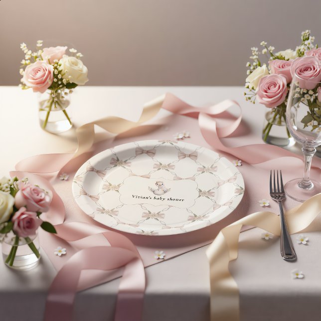 Silly Goose Preppy Bow Baby Shower Paper Plates (Creator Uploaded)