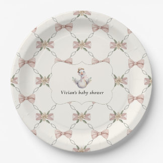 Silly Goose Preppy Bow Baby Shower Paper Plates