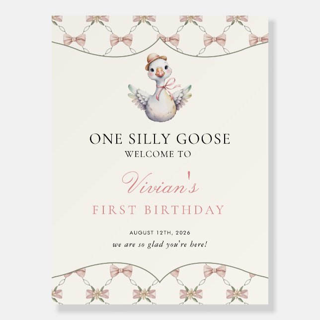 Silly Goose Preppy Bow Baby Shower Welcome Foam Board (Front)