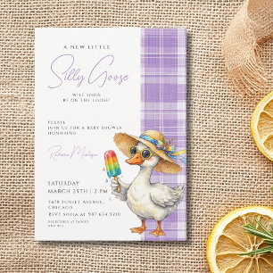Silly Goose Purple Gingham Hat Ice Baby Shower Invitation