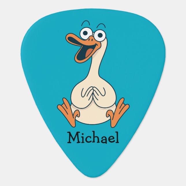 Silly Goose, Quirky, Funny Cartoon Goose Guitar Pick (Front)