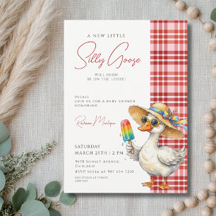 Silly Goose Red Gingham Hat Ice Baby Shower Invitation