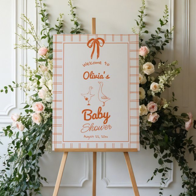 Silly Goose Ribbon Gingham Baby Shower Welcome Foam Board (Creator Uploaded)