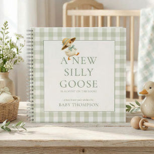 Silly Goose Sage Gingham Baby Shower Guest Book