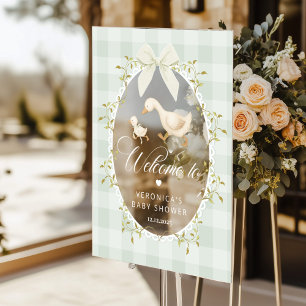 Silly Goose Sage Gingham Baby Shower Welcome Acrylic Sign
