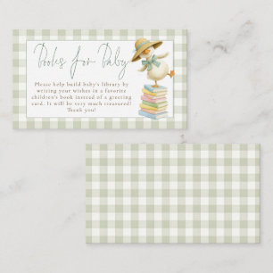 Silly Goose Sage Gingham Books for Baby Shower Enclosure Card