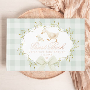 Silly Goose Sage Gingham Whimsical Baby Shower Foil Guest Book