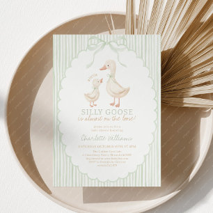 Silly Goose Sage Green Baby Shower Invitation