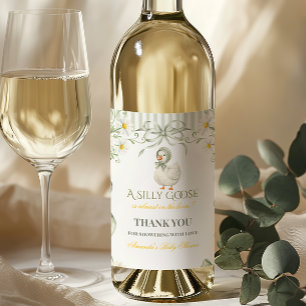 Silly Goose Sage Green Gender Neutral Baby Shower Wine Label