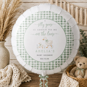 Silly Goose Sage Green Gingham Baby Shower Balloon