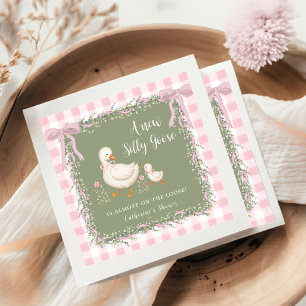 Silly Goose Sage Green Pink Gingham Baby Shower Napkins