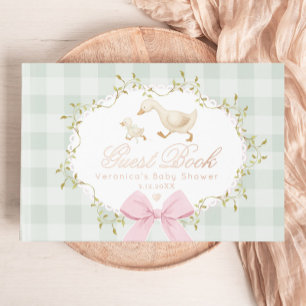 Silly Goose Sage Pink Gingham Baby Shower Foil Guest Book