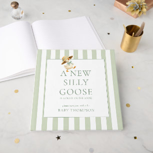 Silly Goose Sage Stripes Baby Shower Guest Book