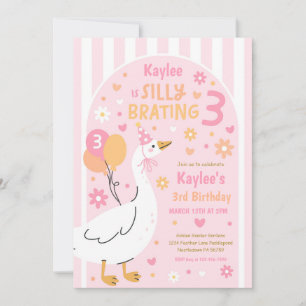 Silly Goose Silly-Brating Three Birthday Party  Invitation