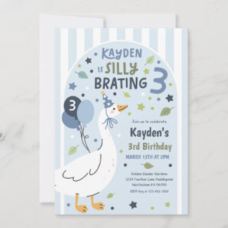 Silly Goose Silly-Brating Three Birthday Party  Invitation