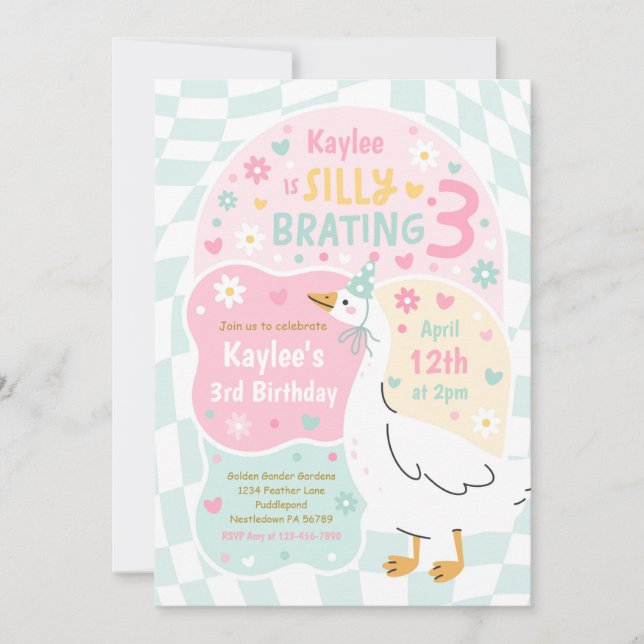 Silly Goose Silly-Brating Three Birthday Party Invitation (Front)