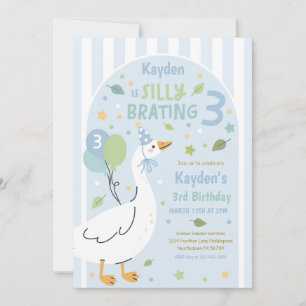 Silly Goose Silly-Brating Three Birthday Party  Invitation
