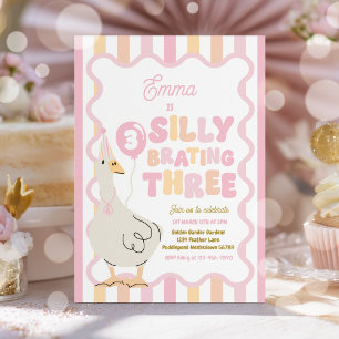 Silly Goose Silly-Brating Three Birthday Party Invitation