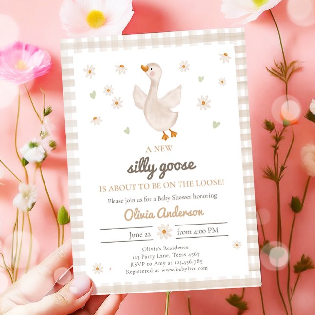 Silly Goose Spring Farm Daisy Gingham Baby Shower Invitation (Creator Uploaded)