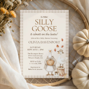 Silly Goose Storybook Fall Gingham Baby Shower Invitation