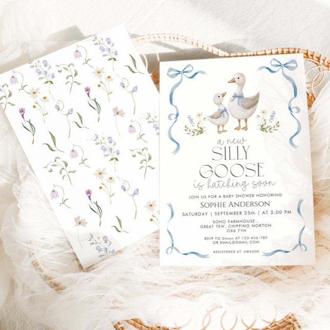 Silly Goose Vinatge Bow Boy Baby Shower  Invitation (Creator Uploaded)