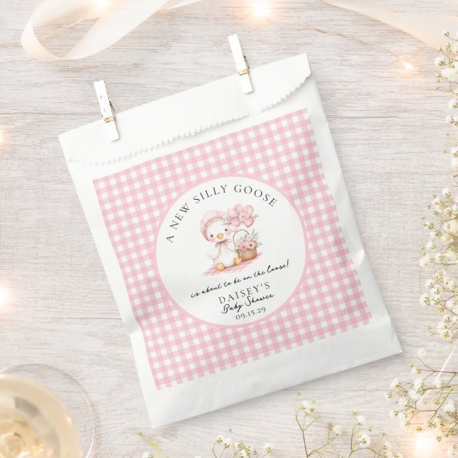 Silly Goose Watercolor Girl Baby Shower Favor Bags (Clipped)