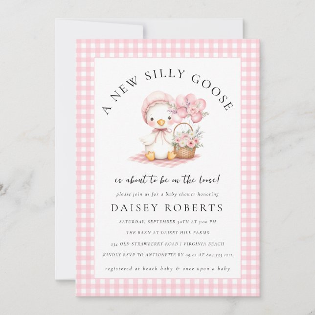 Silly Goose Watercolor Girl Baby Shower Invitation (Front)