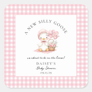 Silly Goose Watercolor Girl Baby Shower Square Sticker