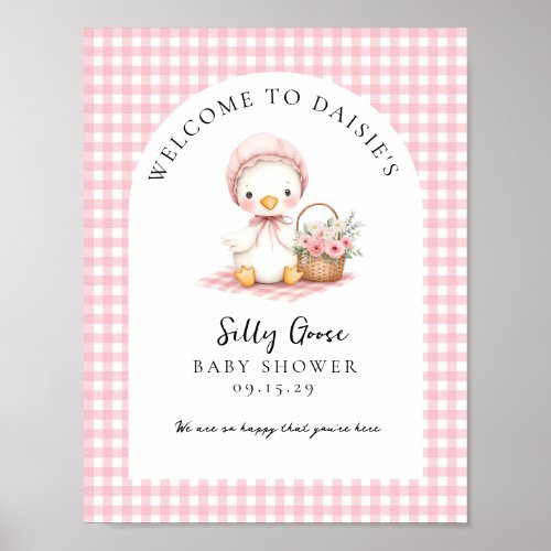 Silly Goose Watercolor Girl Baby Shower Welcome Poster