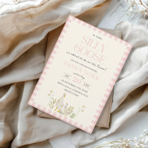 Silly Goose Watercolor Pink Plaid Girl Baby Shower Invitation
