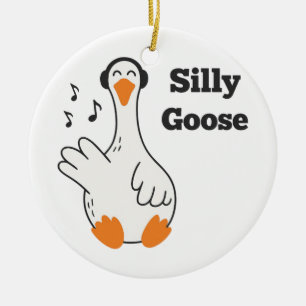 Silly Goose Wearing Headphones – Cute Funny Goose Ceramic Ornament