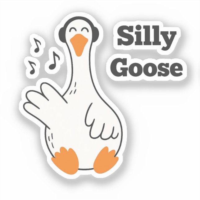 Silly Goose Wearing Headphones – Cute Funny Goose Sticker (Front)