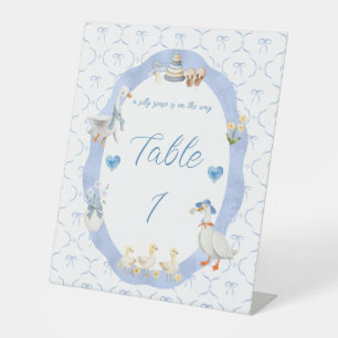 Silly Goose Whimsical Bow Baby Boy Shower Pedestal Sign