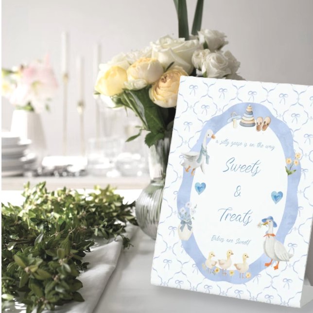 Silly Goose Whimsical Bow Baby Boy Shower Pedestal Sign (Creator Uploaded)