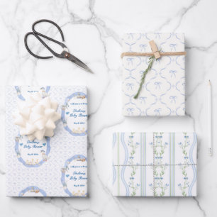Silly Goose Whimsical Bow Baby Boy Shower Wrapping Paper Sheets