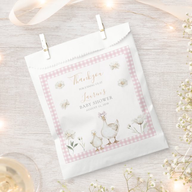 Silly Goose Whimsical Pink Bow Baby Girl Shower Favor Bag (Clipped)
